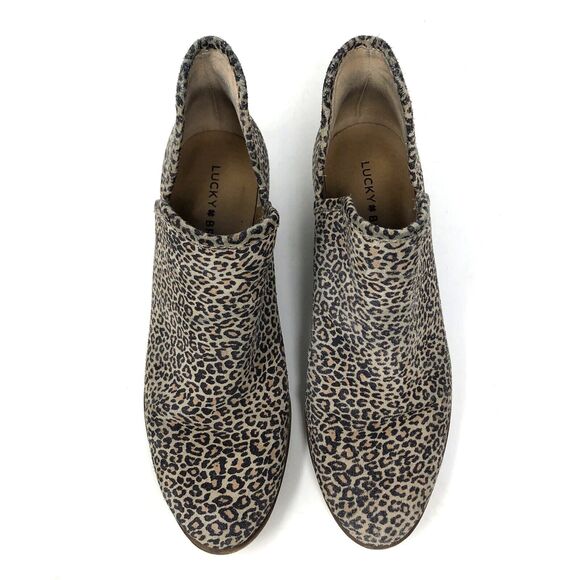 Lucky Brand Baley2 Ankle Boots Women's Size 8 Leopard Suede Leather Booties Chic - Picture 6 of 15